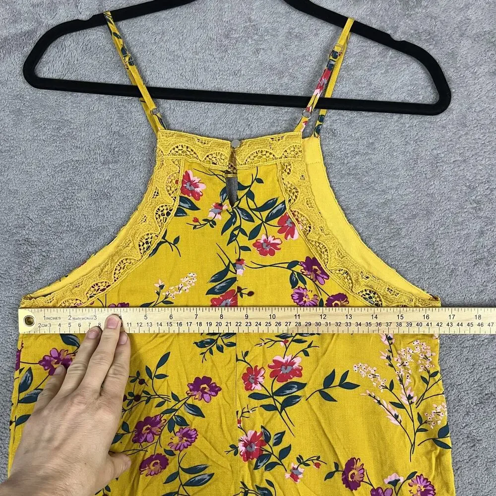 Francesca’s Yellow Floral Lace Tank Women Size S Boho Festival Top Blue Rain - Picture 7 of 11